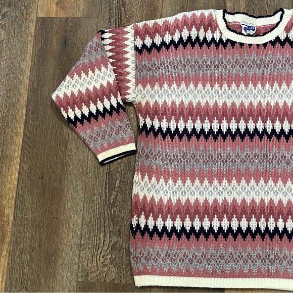 Vtg CAPE COD Sportswear TOWN‎ & COUNTRY Fair Isle Sweater Womens 18W Pink Gray - Picture 2 of 12